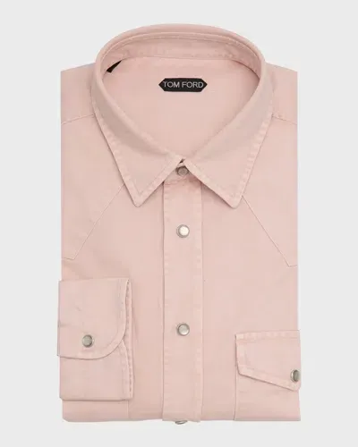 Tom Ford Men's Cotton Twill Western Shirt In Blush