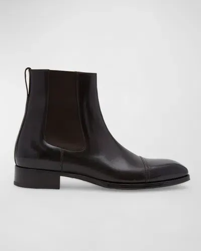 Tom Ford Men's Elkan Burnished Leather Chelsea Boots In Ebony