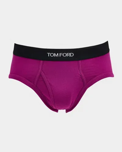 Tom Ford Men's Jacquard Logo Cotton Briefs In Ruby