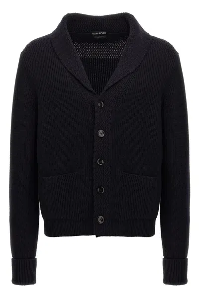 Tom Ford Shawl Cardigan In Blue