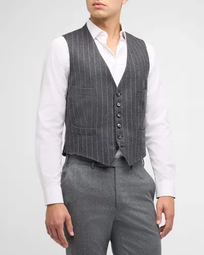 Tom Ford Men's Shelton Flannel Chalk Stripe Waistcoat In Grey