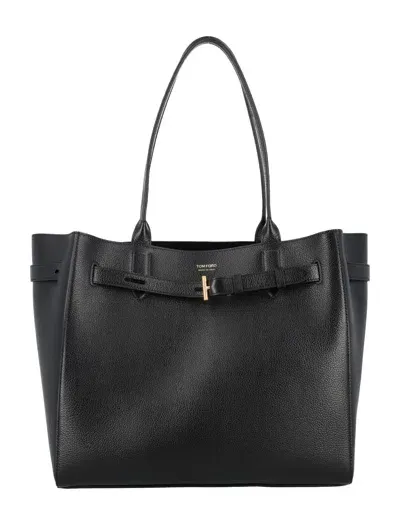 Tom Ford Mini T Medium Tote Bag In Black