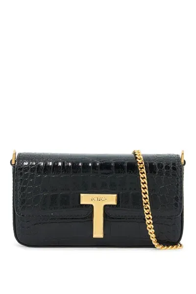 Tom Ford Mini Wallis Crocodile Print Leather Bag. In Black