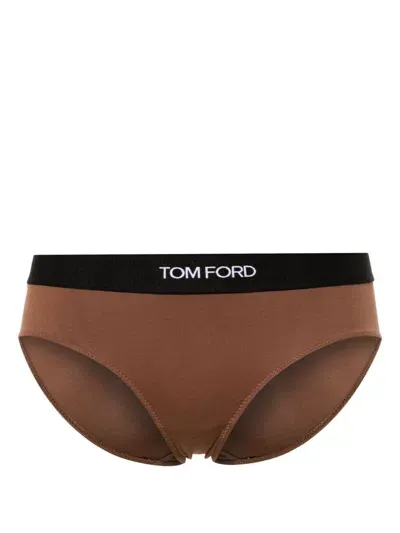 Tom Ford Logo-waistband Modal Briefs In Brown