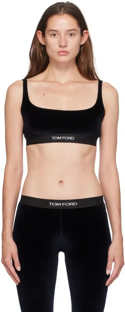 Tom Ford Navy Jacquard-logo Bra In Hb593 Midnight Blue