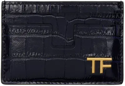 Tom Ford Navy Shiny Stamped Croc Card Holder In 1l023 Navy