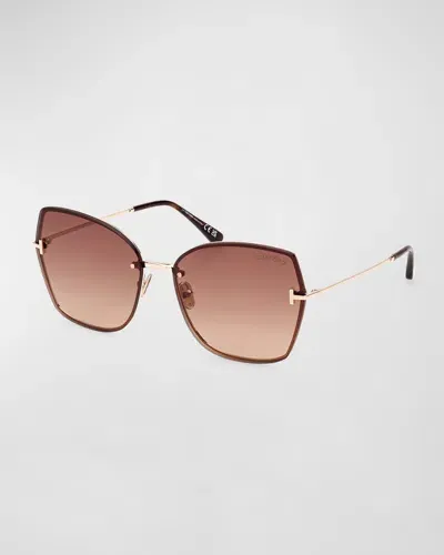 Tom Ford Nickie Metal Butterfly Sunglasses In Srgld/brng