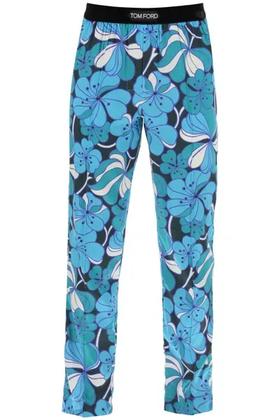 Tom Ford Pajama Pants In Floral Silk In Blue