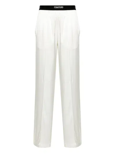 Tom Ford Pajama Trousers With Velvet Trim In White