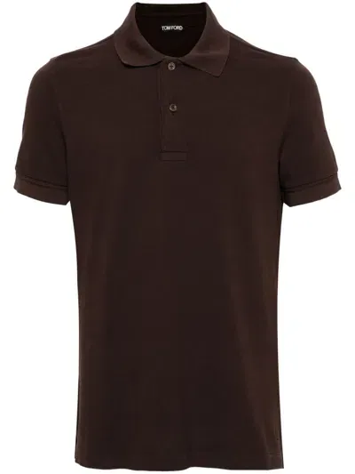 Tom Ford Piqué Polo Shirt In Brown