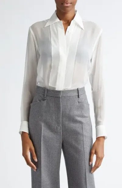 Tom Ford Plastron Silk Chiffon Button-up Shirt In Aw048 Warm Off White