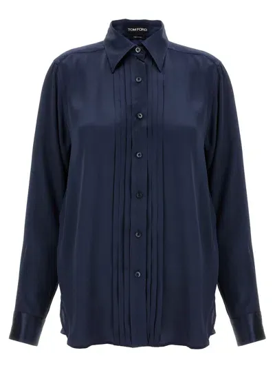 Tom Ford Pleated Silk Shirt In Multicolor