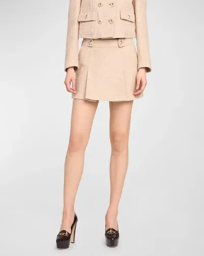 Tom Ford Pleated Virgin Wool Boucle Mini Skirt In Milky Beig