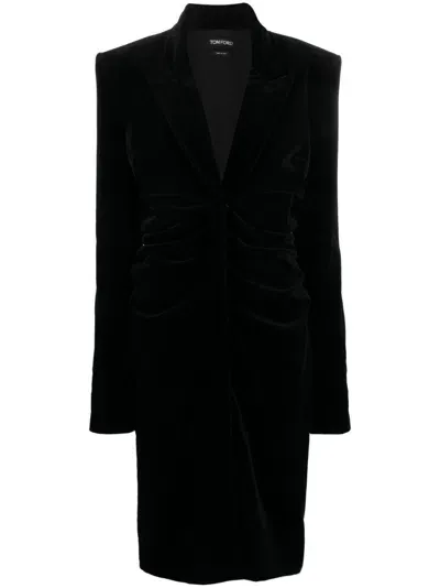 Tom Ford Plunging V-neck Velvet Midi Dress In Black