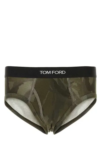 Tom Ford Printed Stretch Cotton Brief In Mineralgreen