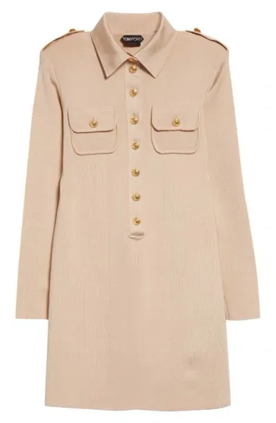 Tom Ford Rib Long Sleeve Sweater Minidress In Jb569 Soft Beige