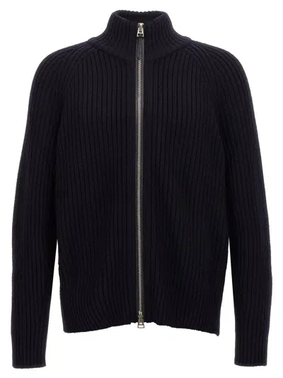 Tom Ford Ribbed Cardigan In Blue