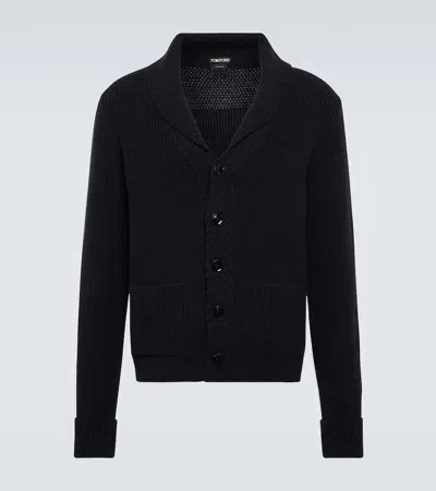 Tom Ford Ribbed-knit Cashmere Cardigan In Blue