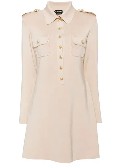 Tom Ford Ribbed Mini Dress In Neutrals