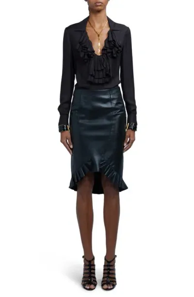 Tom Ford Ruffle V-neck Viscose-silk Twill Blouse In Black