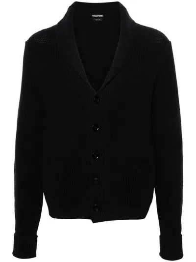 Tom Ford Shawl Cashmere Cardigan In Blue