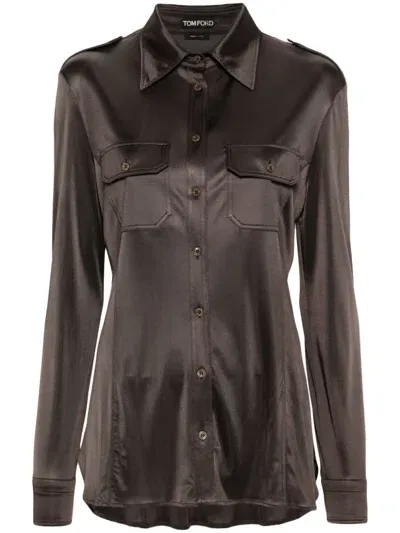 Tom Ford Shimmey Jersey Shirt In Braun