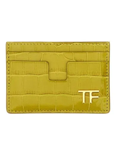 Tom Ford Shiny Embossed Classic Tf Card Holder In Brown