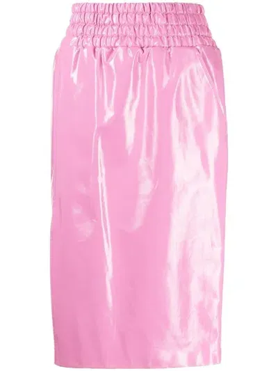 Tom Ford Shiny Textured Leather Midi Skirt In Pink