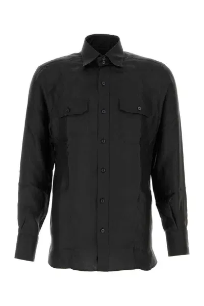 Tom Ford Classic-collar Cotton Shirt In Black