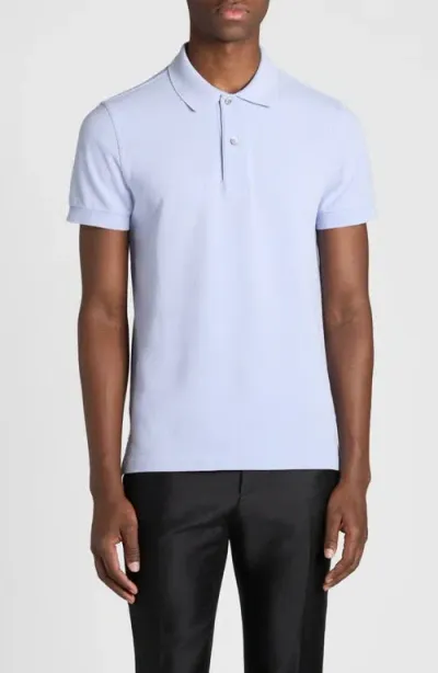 Tom Ford Short Sleeve Cotton Piqué Polo In Periwinkle