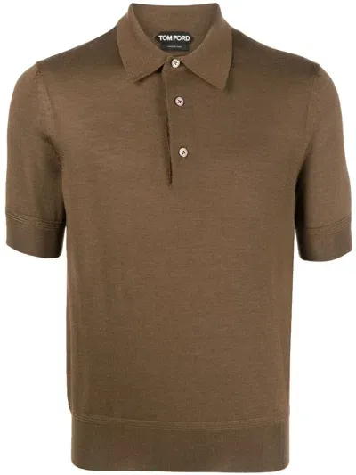 Tom Ford Short-sleeve Knitted Polo Shirt In Brown