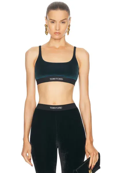 Tom Ford Signature Velour Bralette In Dark Emerald