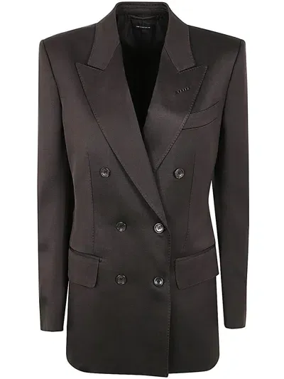 Tom Ford Silk And Wool Twill Double Breasted Jacket Clothing In Brown