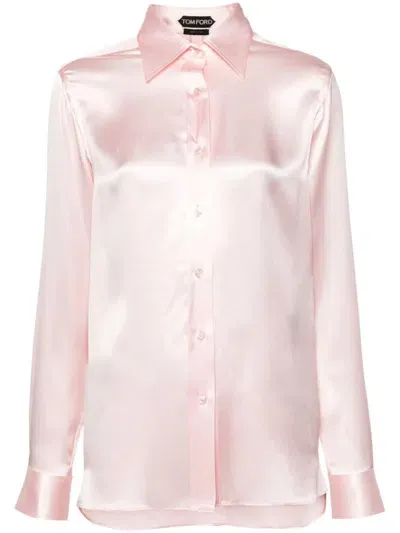 Tom Ford Satin Silk Shirt In Nude & Neutrals