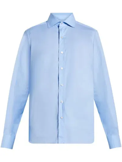 Tom Ford Slim Fluid Silk Blend Shirt In Sky Blue