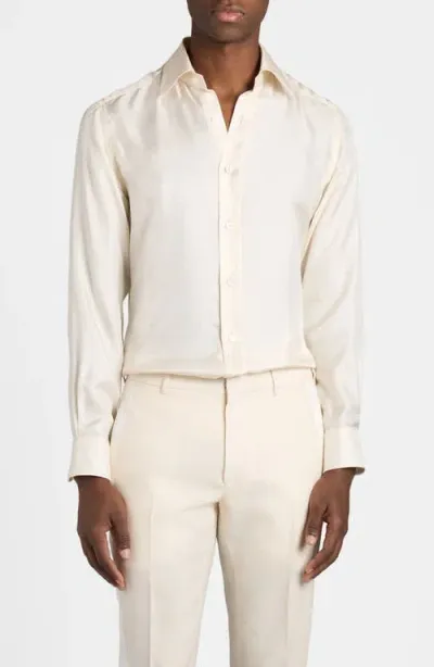 Tom Ford Slim Fit Washed Silk Button-up Shirt In Ivory