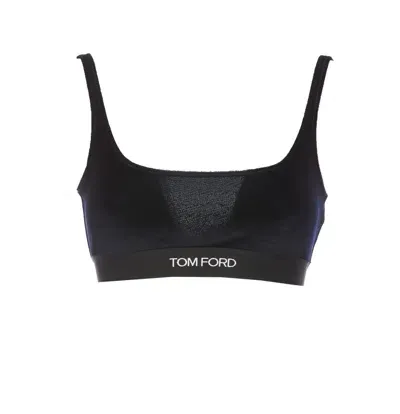 Tom Ford Stretch Lustrous Velour Signature Bralette In Blue