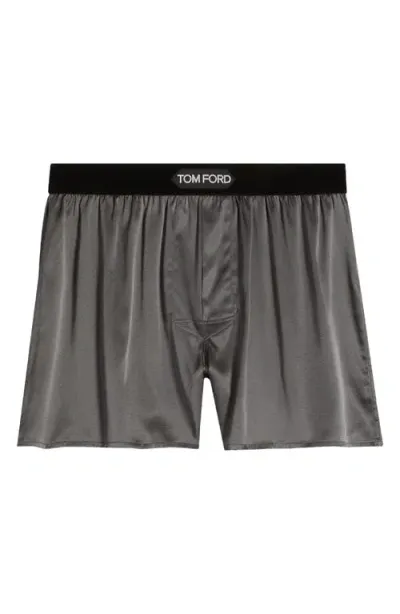 Tom Ford Stretch Silk Boxers In Slate