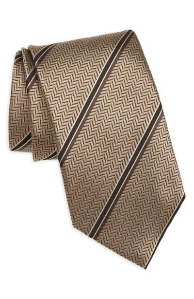 Tom Ford Stripe Herringbone Mulberry Silk Tie In Burgundy