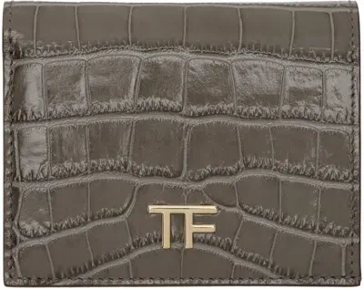 Tom Ford Taupe Shiny Stamped Croc Compact Wallet In 1g023 Greige