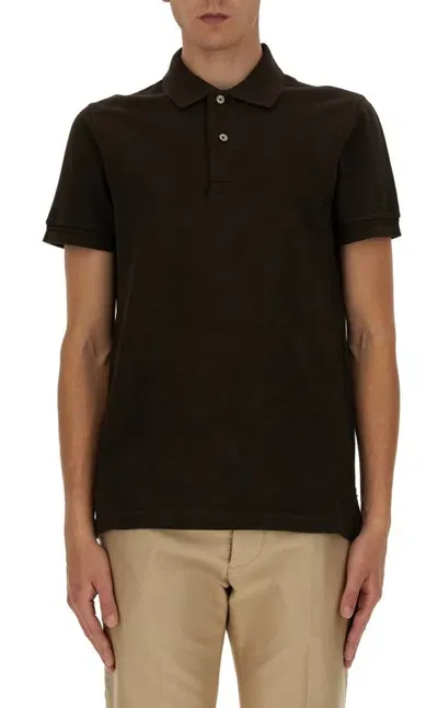 Tom Ford Tennis Piquet Polo Shirt In Brown