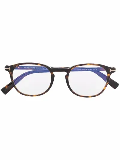 Tom Ford Tortoiseshell-effect Round-frame Glasses In Brown