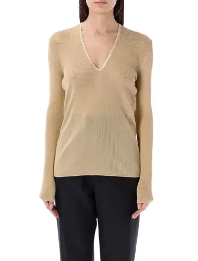 Tom Ford Deep V Neck Knit Shiny Viscose In Neutrals