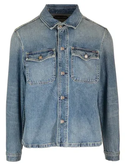 Tom Ford Washed Denim Overshirt In Blue