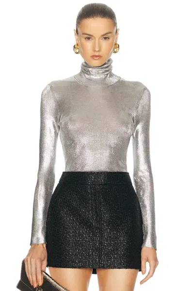 Tom Ford Wet Look Long Sleeve Turtleneck Top In Combo Oyster Grey & Silver