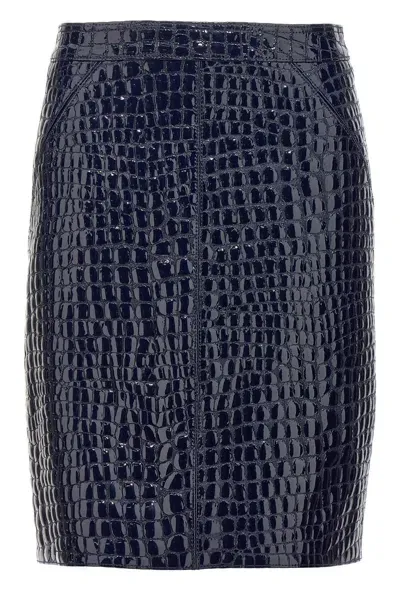 Tom Ford Croc Print Skirt Skirts In Blue