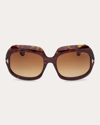 Tom Ford Women's Dark Havana Ren Geometric Sunglasses In Shiny Classic Dark Havana/brown