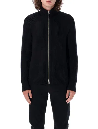 Tom Ford Ribbed-knit Zip-up Cardigan In Schwarz