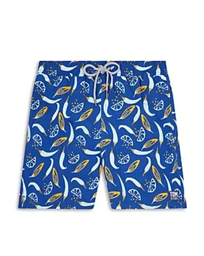 Tom & Teddy Printed 6 Swim Trunks In Blue  Orange