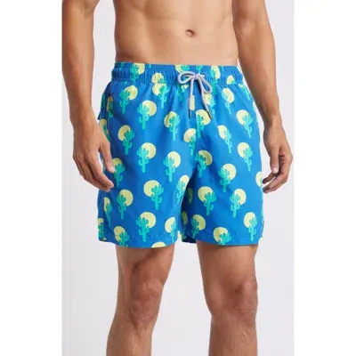 Tom & Teddy Cactus Swim Trunks In Blue & Green